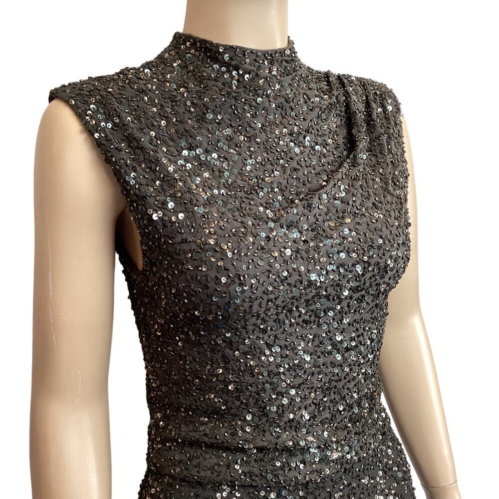 Alice + Olivia Black Sequin Sleeveless 2pc Top & Skirt Size 2 Cocktail - Picture 5 of 10